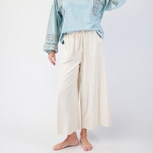 EASEL "The Originals" Flared/Wide Leg Mineral Washed Pant, Raw Hems, Drawstring